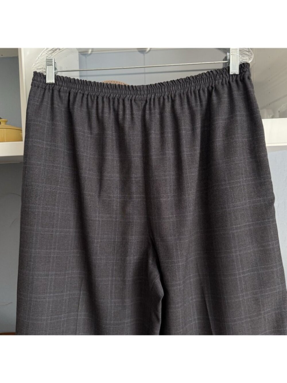 Eskandar Plaid Gray/Blue Wool Cashmere Pull On Trouser Pants Lagenlook Pockets - Picture 2 of 7